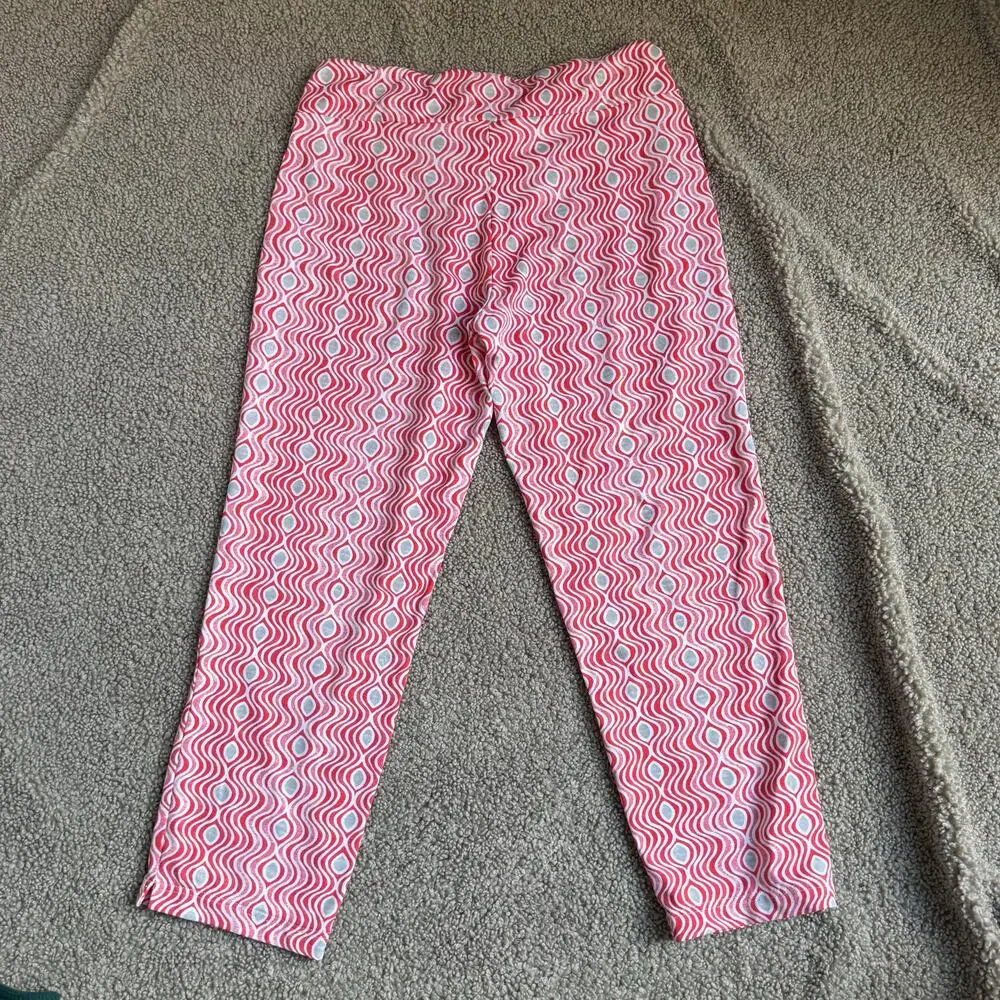 J. McLaughlin Newport Capri Wavy Red Print Pull On Pants Catalina Cloth Size XS